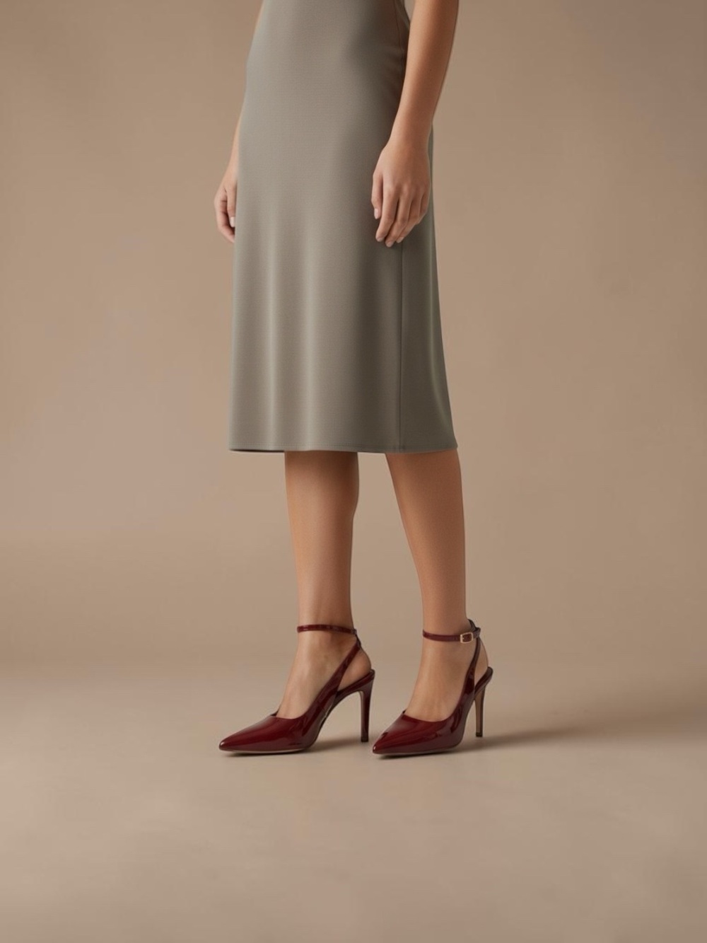 Size 10 Burgundy Patent Slingback Pumps Pointed Toe Stiletto Ankle Strap NEW